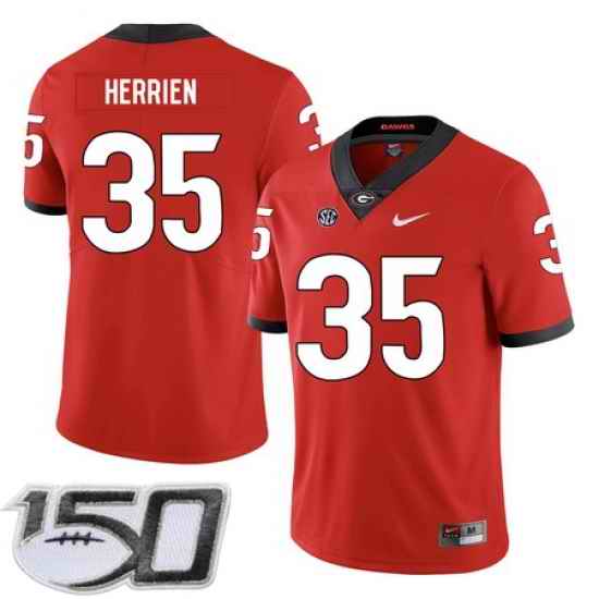 Georgia Bulldogs 35 Brian Herrien Red Nike College Football stitched 150th Anniversary Patch jersey